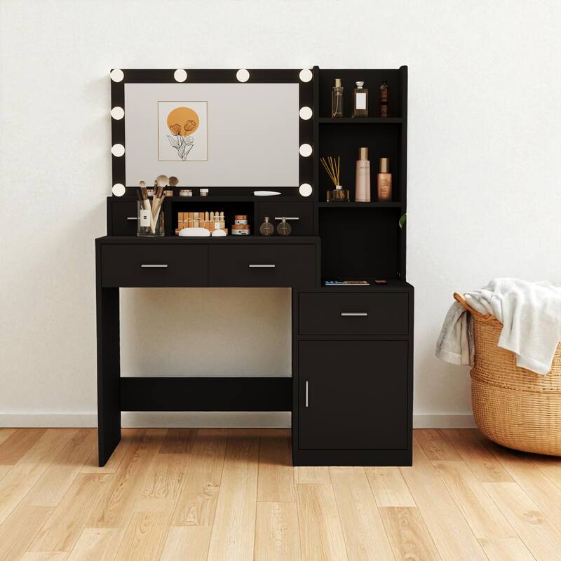43" Makeup Vanity Desk with Smart LED Mirror, 5 Drawers, Storage Cabinet & Shelves, Dressing Table for Bedroom