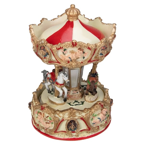slide 2 of 4, 6.5 Ivory Gold Animated Musical Clown Cupid Carousel Tabletop Decor