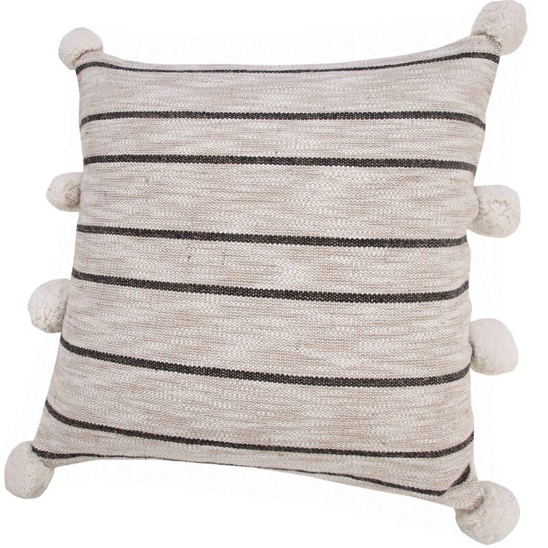 20" White and Black Striped Square Throw Pillow