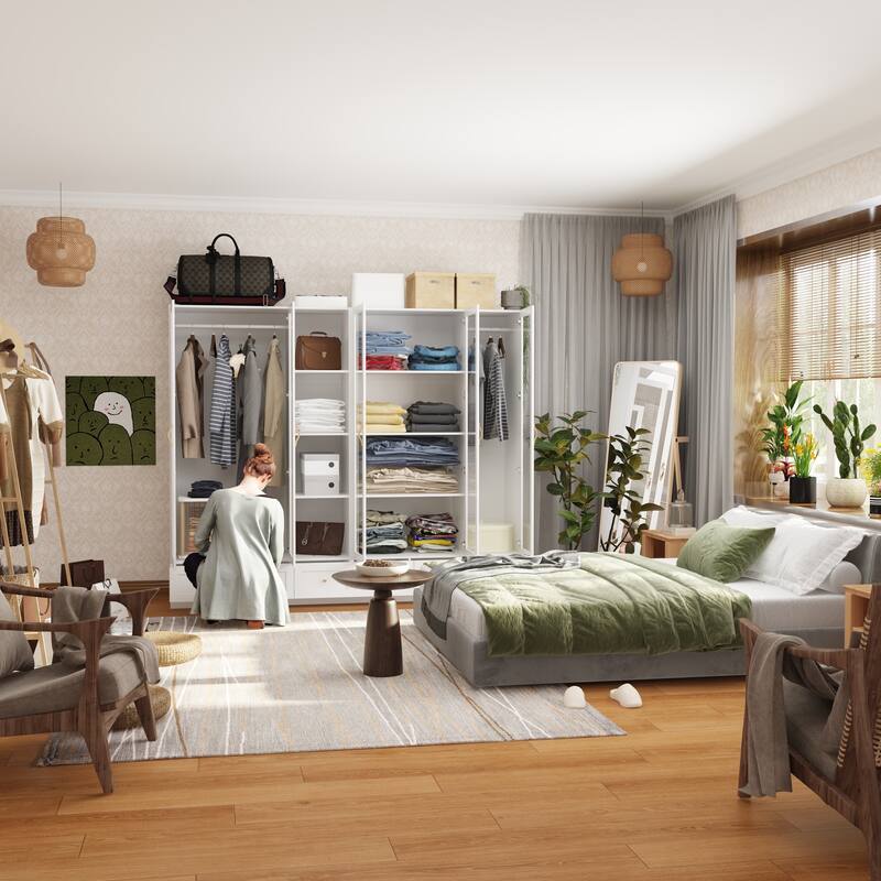 Multi-Piece Wardrobe Set Adaptable Closet Modules Combo Armoires