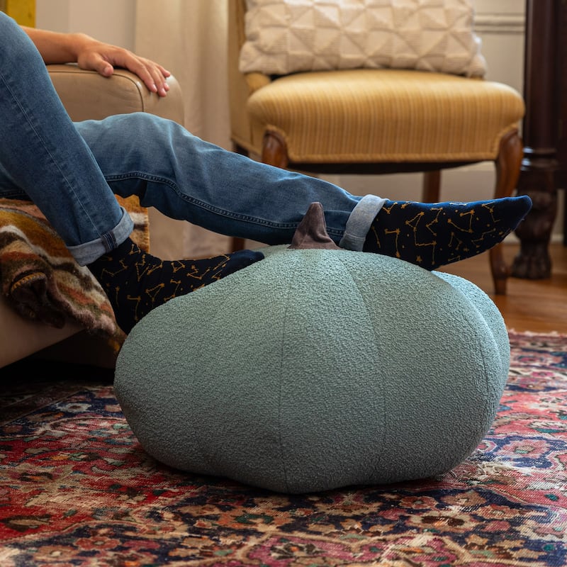 Fall Harvest Textured Pumpkin Pouf Ottoman - 24" - Green