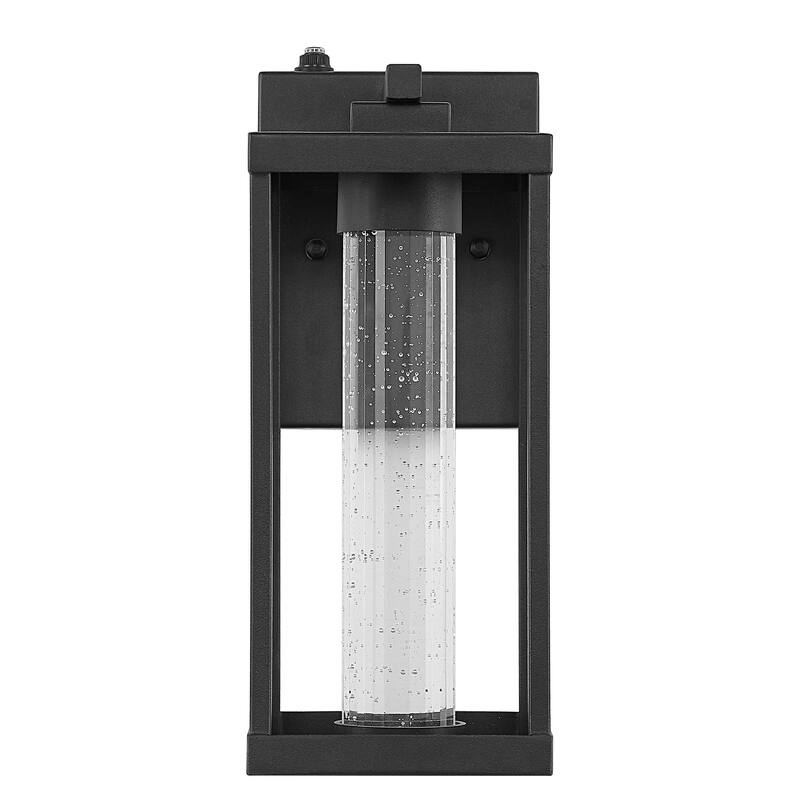Justina 4.75" 1-Light Industrial Iron/Seeded Glass with Dusk-to-Dawn Sensor Integrated LED Outdoor Sconce, Black by JONATHAN Y