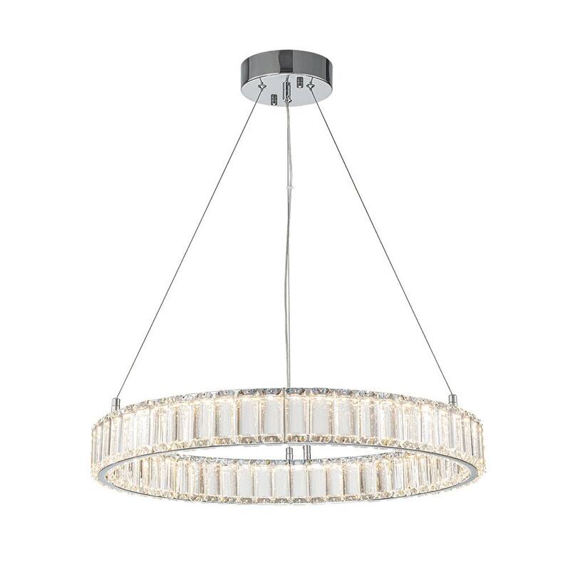 Modern Glam Dimmable LED Crystal Circular Pendant Light - Chrome