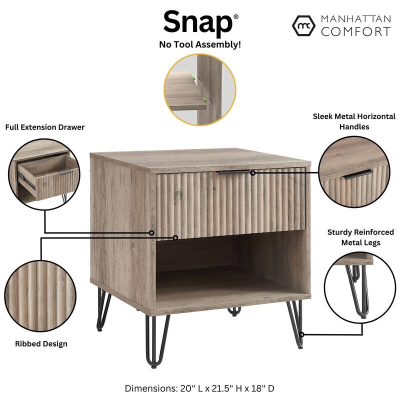 Manhattan Comfort Dumbo Mid Century Nightstand with 1 Drawer