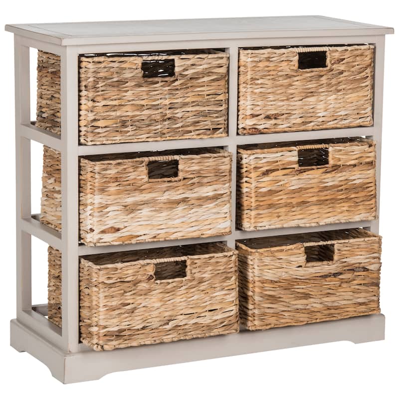 SAFAVIEH Fidelia Distressed Black 6-Drawer Wicker Basket Storage Chest - 32.1" x 13.4" x 29.5" - 32Wx13Dx30H