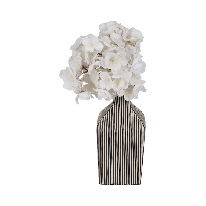 Sagebrook Home Lines Square Stoneware Vase in Black and White Finish, Unique Design