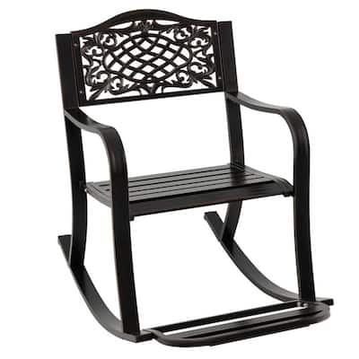 Antique Brown Cast Aluminum Rocking Chair Outdoor Patio Seat - 40" x 24.5" x 35"