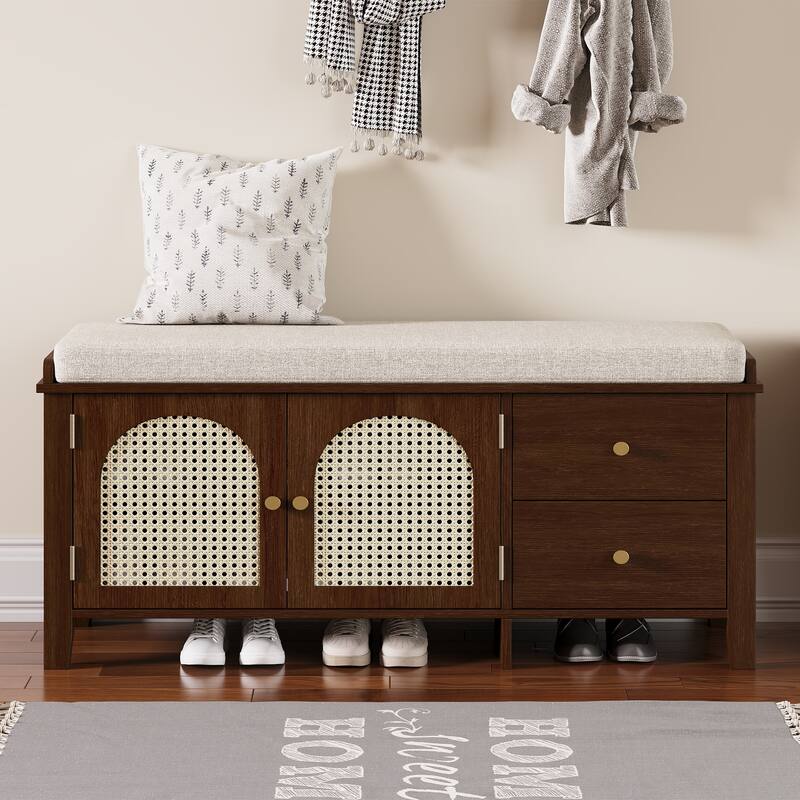 Vintage Shoe Bench with Storage and Cushion