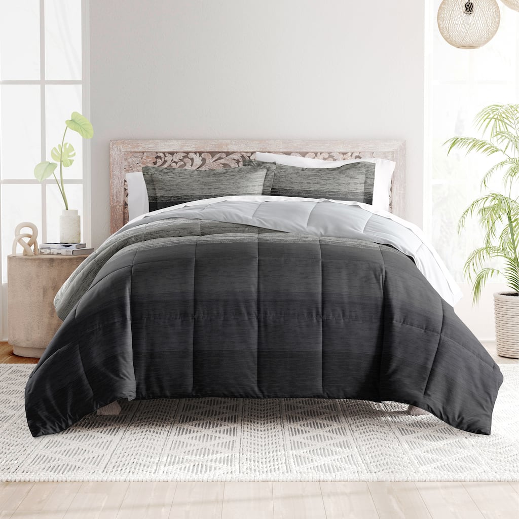 Becky Cameron Reversible Down-Alternative Comforter in Ombre and Soft Stripe