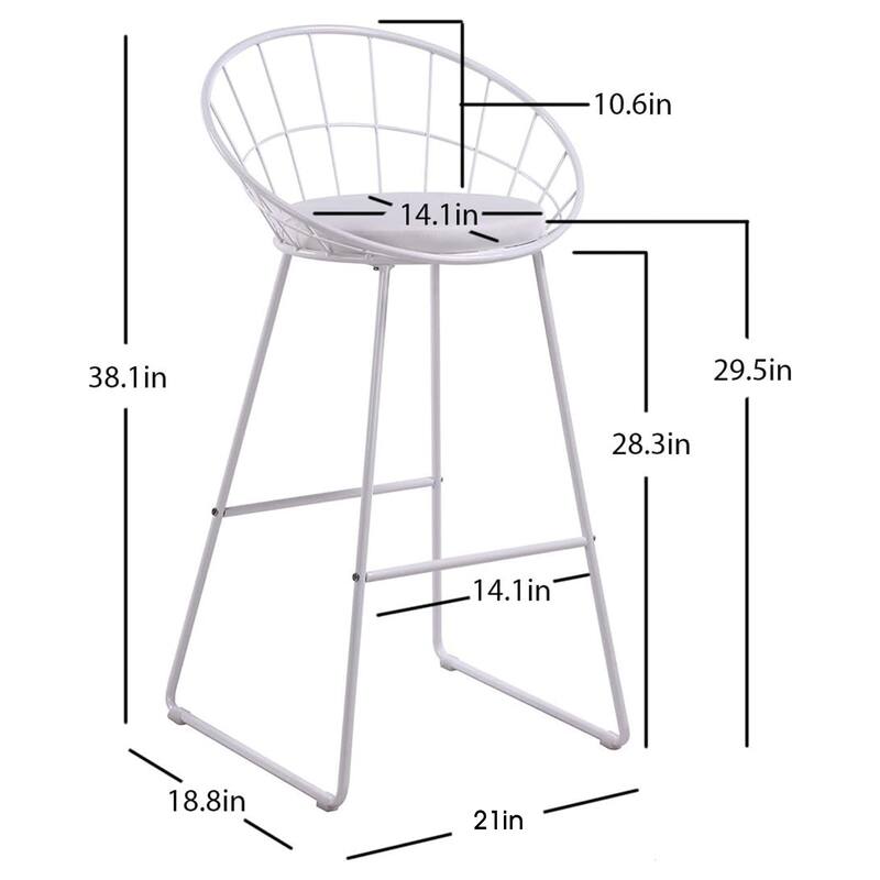 29" Modern White Bar Stools Upholstered Counter Stools, Set of 2 - 21" L x 18" W x 38" H