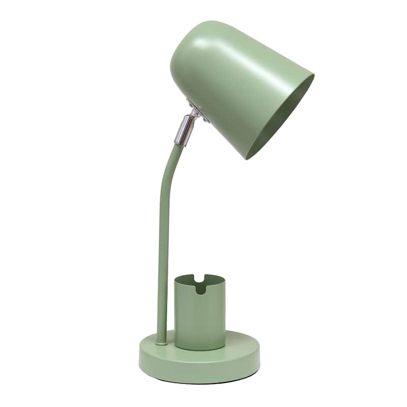 Metal Table Desk Lamp with Organizer and Adjustable Light - 7.09 x 5.51 x 15.75 in. (L x W x H) - Sage Green