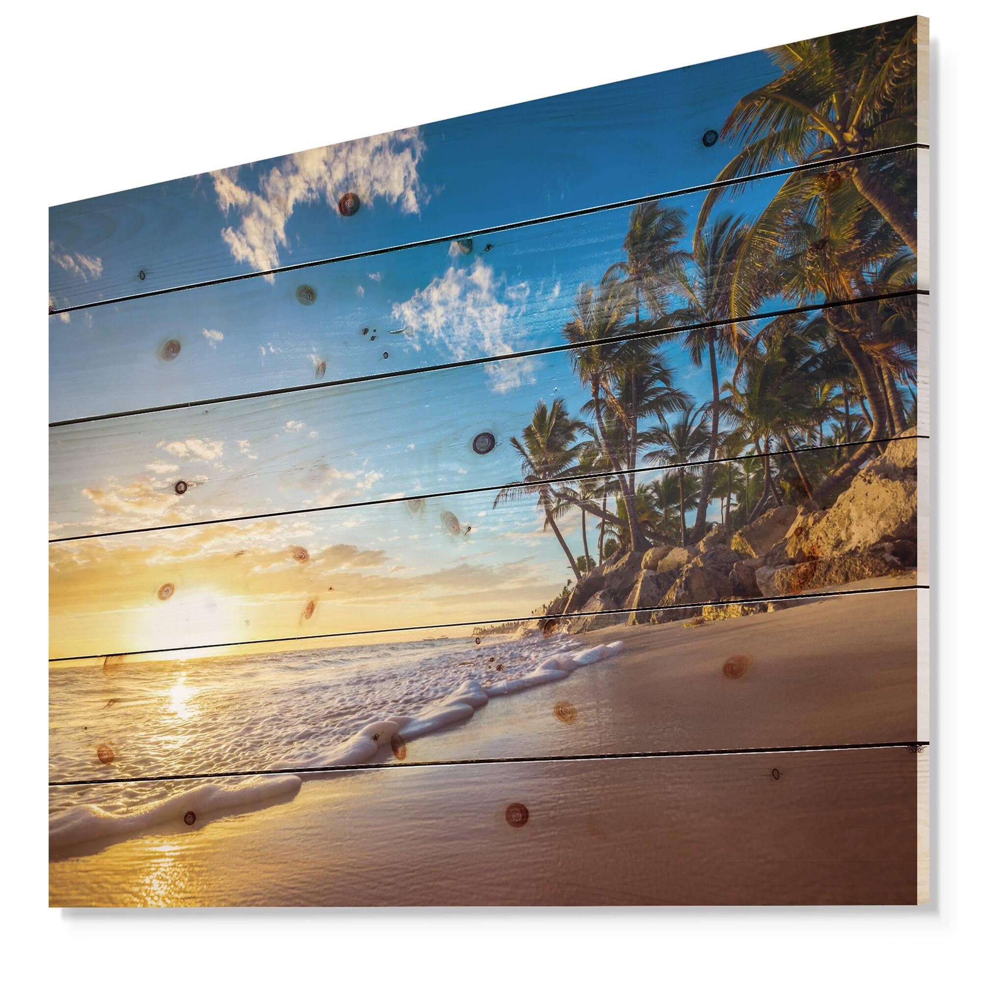 Designart 'Paradise Tropical Island Beach Sunrise' Seashore Print on ...
