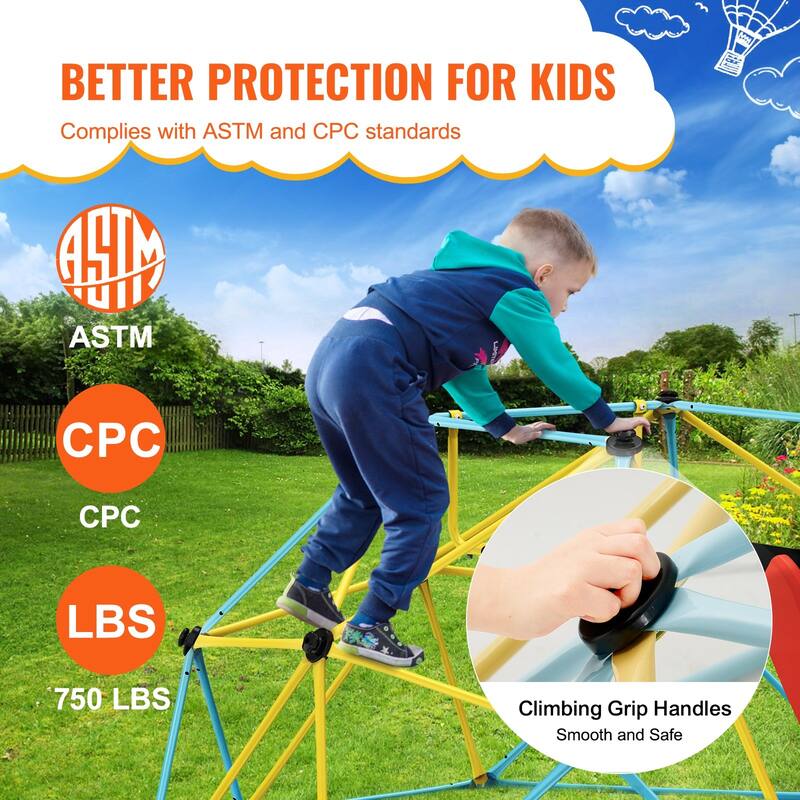 Climbing Dome, for Kids 3 to 9 Years Old, 8FT Geometric Dome Climber with Slide, Jungle Gym Supports 600LBS and Easy Assembly