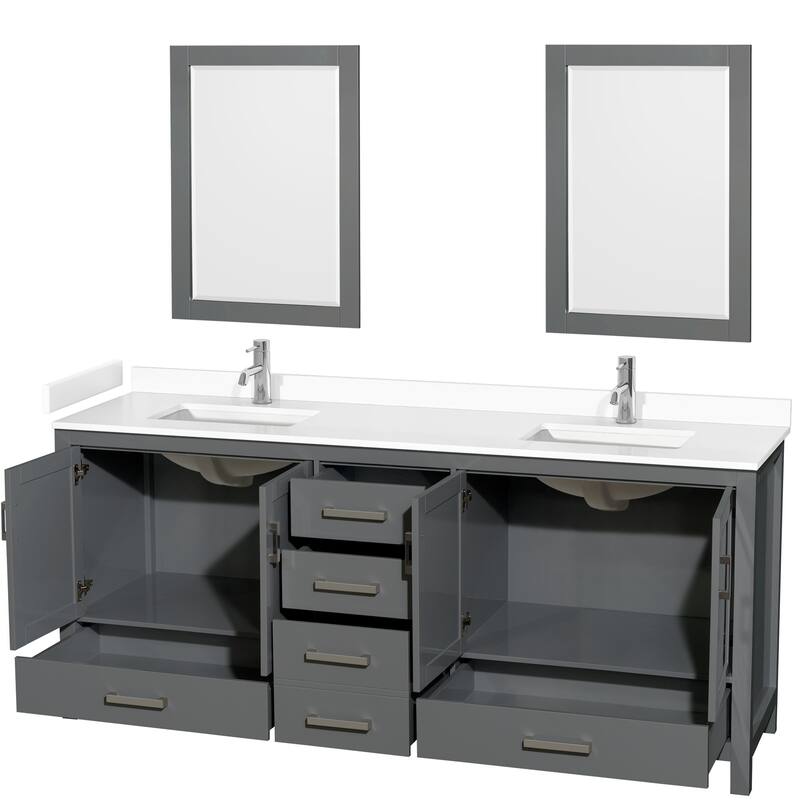 Sheffield Double Bathroom Vanity Set, Cultured Top, 24-Inch Mirrors