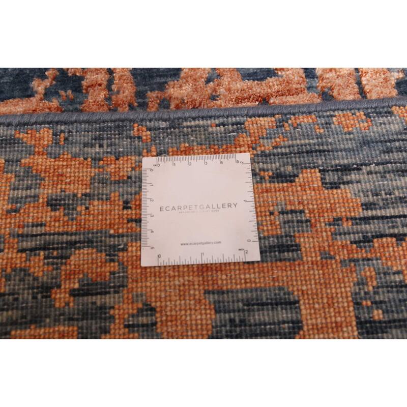 ECARPETGALLERY Hand-knotted Legacy Copper, Dark Blue Silk, Wool Rug - 2'6 x 12'3