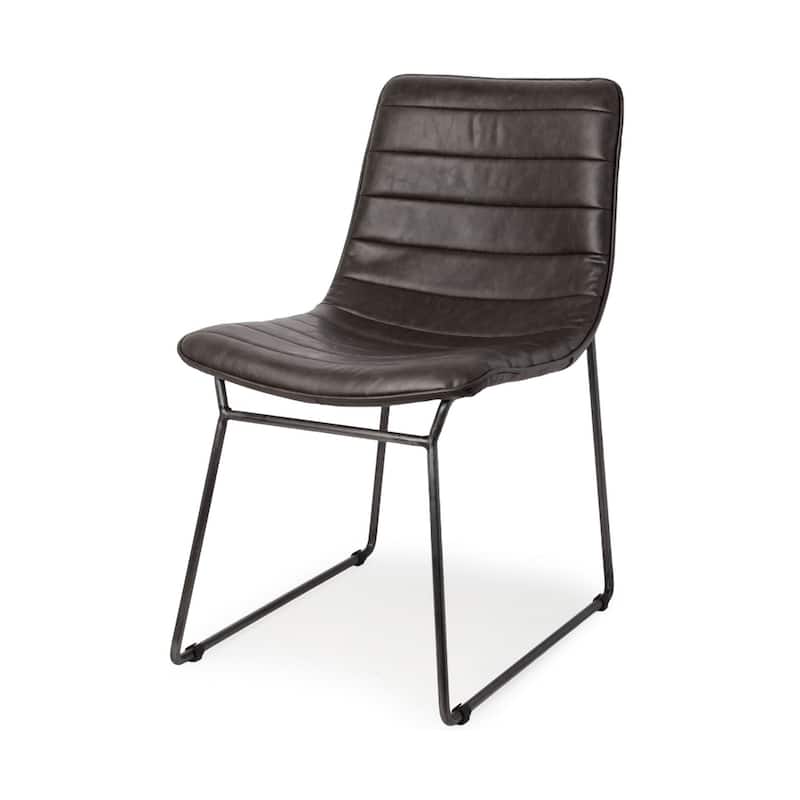 Set of 2 Black Faux Leather Upholstered Dining Chairs with Solid Back and Metal Legs for Living Room - 31.5”H x 24.8”W x 17.7”D