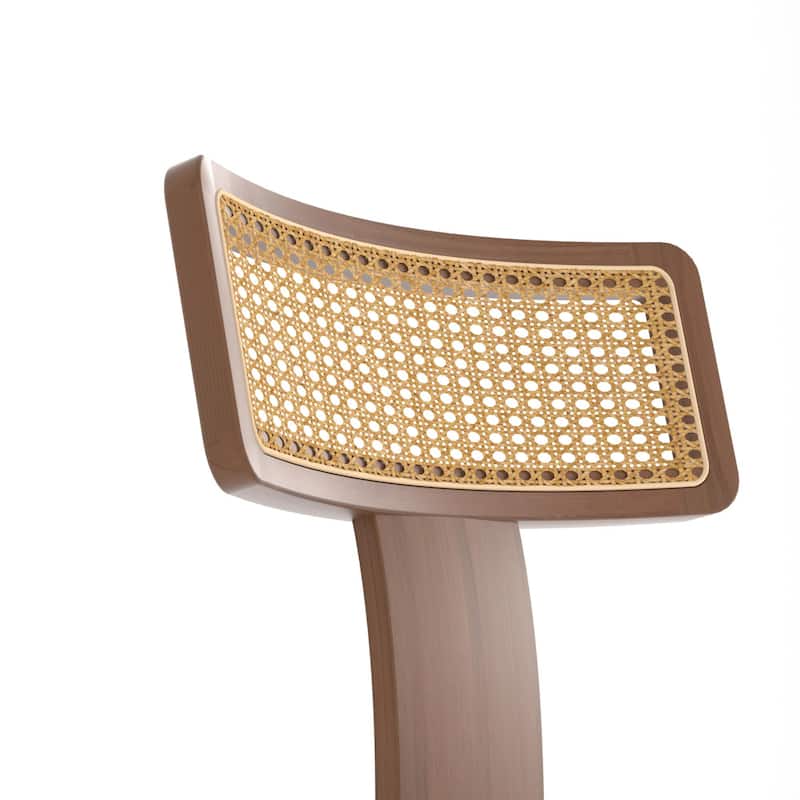 Set of 2 Mid-Century Modern Dining Chairs – Solid Wood Frame with Woven Rattan Backrest, Stylish Accent Chairs .