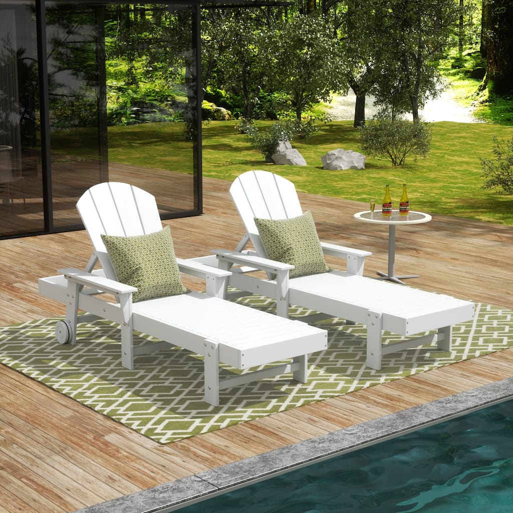 Polytrends Laguna Hdpe All Weather Outdoor Patio Pool Reclining Chaise Lounge With Arms And Wheels (Set Of 2)