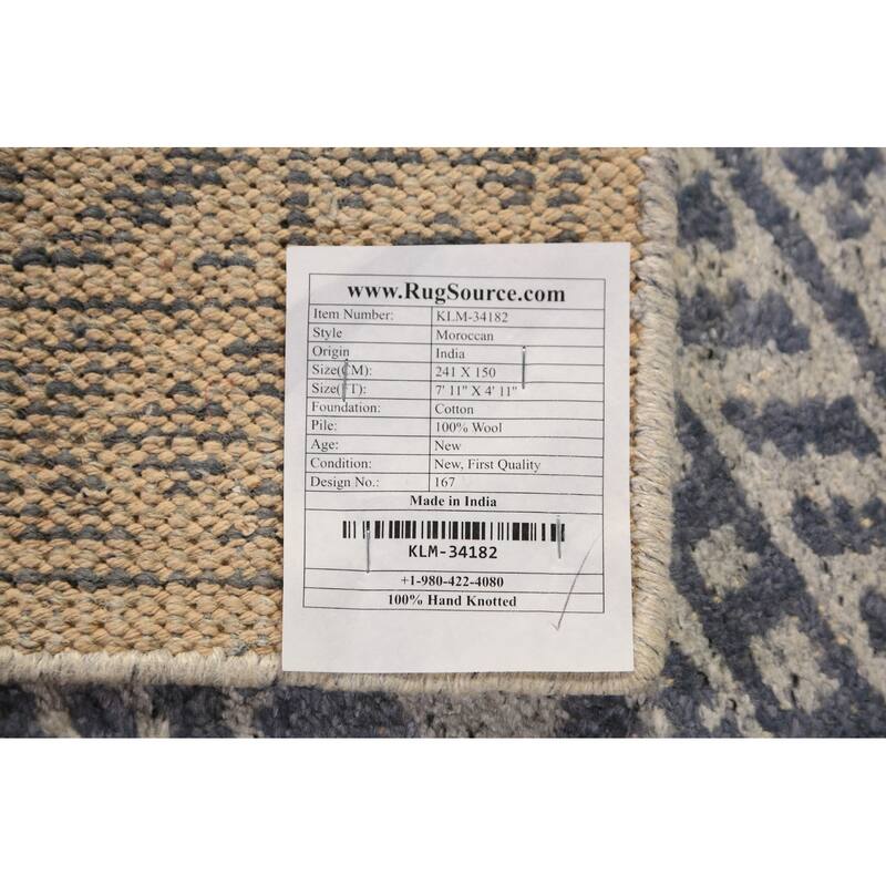 Modern Geometric Moroccan Indian Area Rug Hand-Knotted Wool Carpet - 4'11" x 7'11"