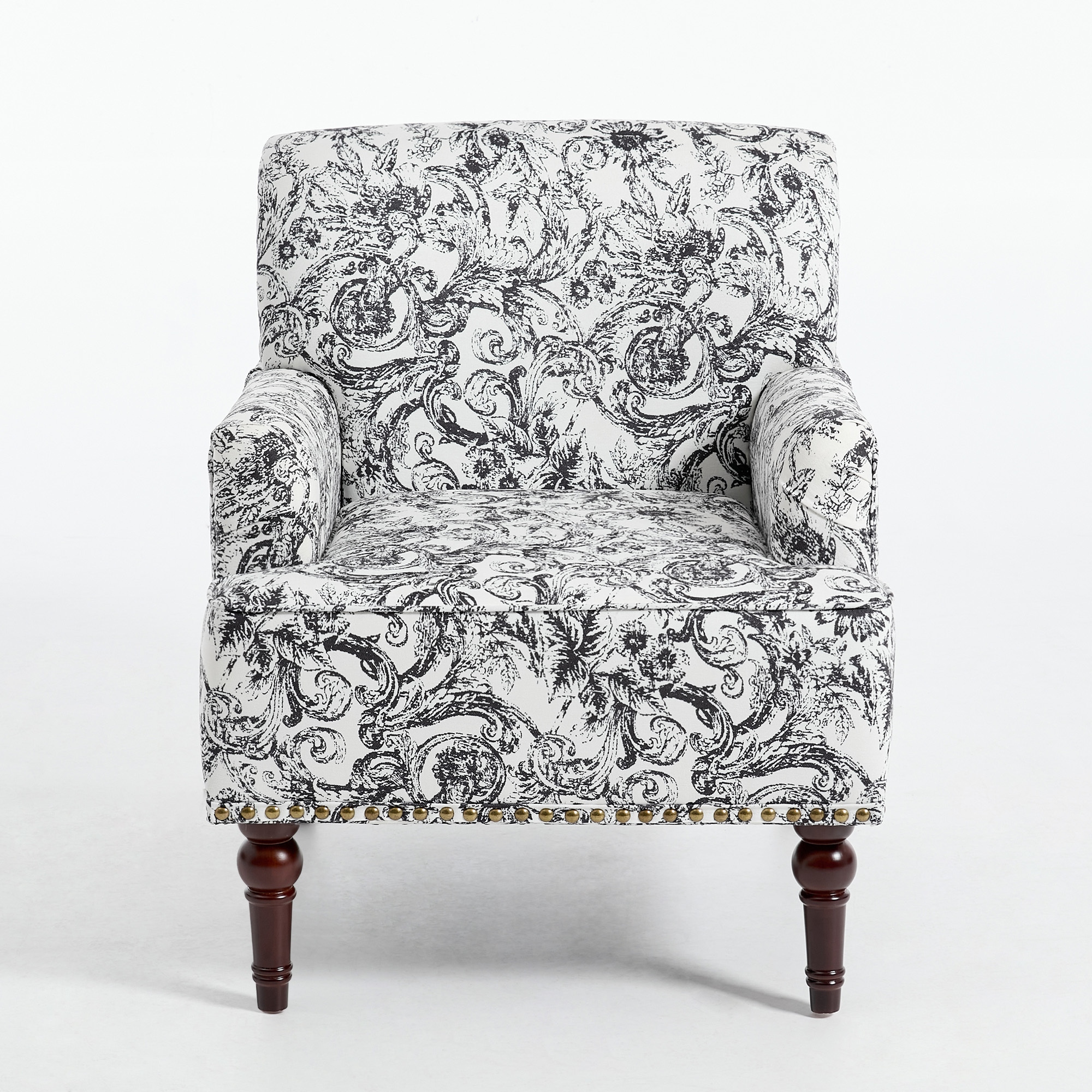 Linen Accent Chairs Nailhead Trim Armchairs with Wooden Legs