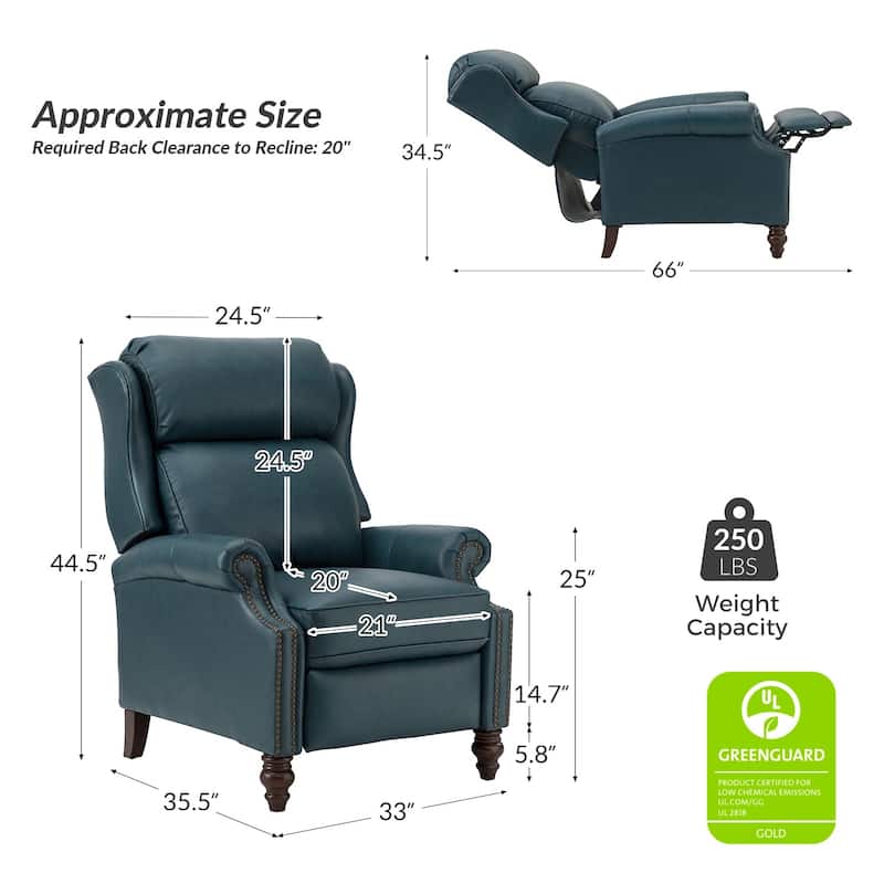 Noemon Genuine Leather Recliner with Nailhead Trims by HULALA HOME (Set of 2)