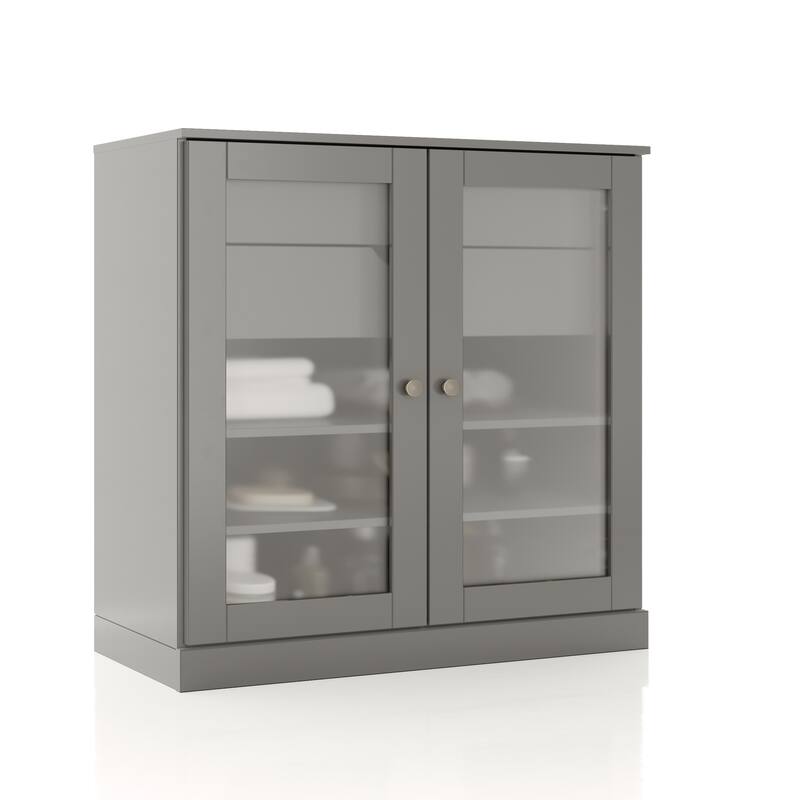 Palace Imports 100% Solid Wood 32" Bathroom Cabinet with Frosted Glass Doors, 2-Drawers and Adjustable Shelves