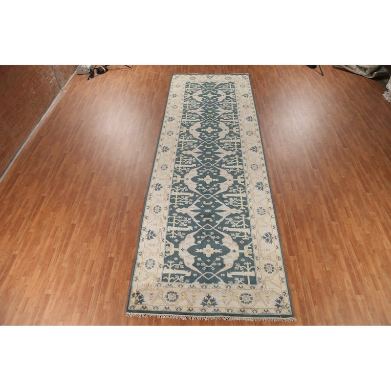 Green Oushak Indian Runner Rug Handmade Wool Carpet - 6'0" x 17'9"