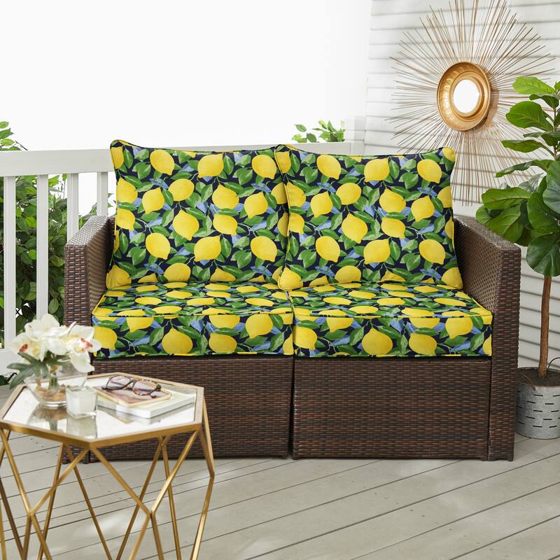 Sorra Home Outdoor Loveseat Pillow and Cushion Set - Richloom - Citrus Sapphire - 22.5 in W x 22.5 in D x 5 in H