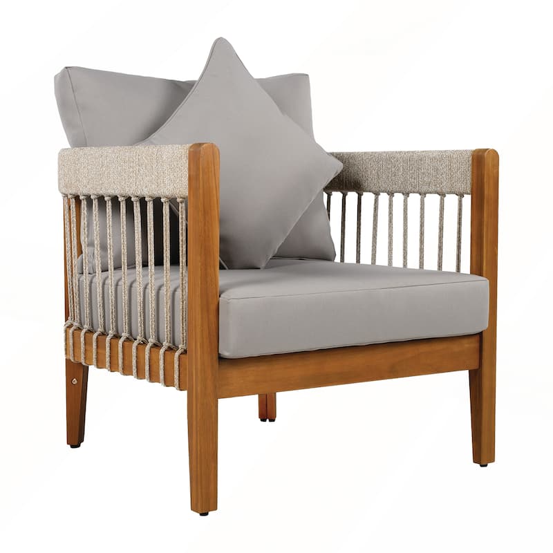 Acacia Wood Outdoor Club Chair with Removable Cushions for Porch and Garden
