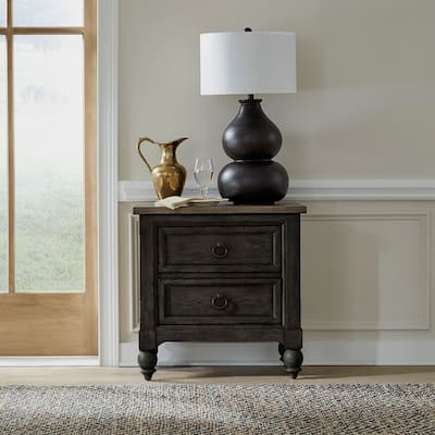Americana Farmhouse Black 2 Drawer Nightstand with Charging Station