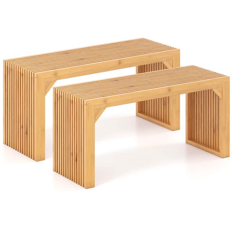 Costway 1/2 PCS Bamboo Dining Bench 36” Long Entryway Bench Indoor - 2 PCS