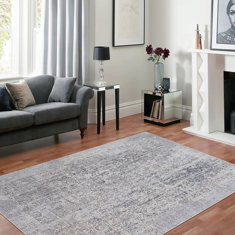 Vintage Distressed Mandala Grey Blue Rug