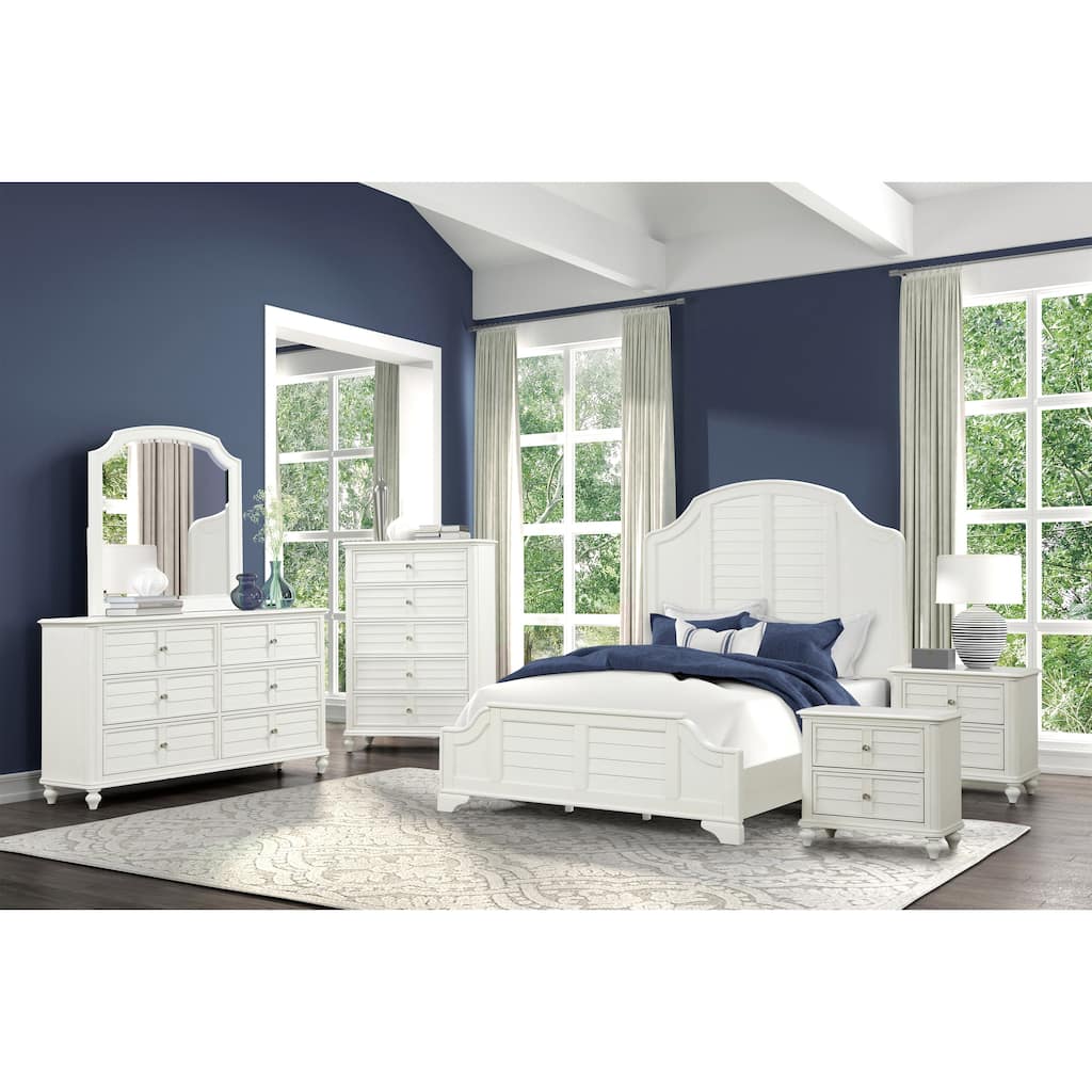 Furniture of America Skye Coastal 6-Piece Antique White Solid Wood Queen Panel Bedroom Set