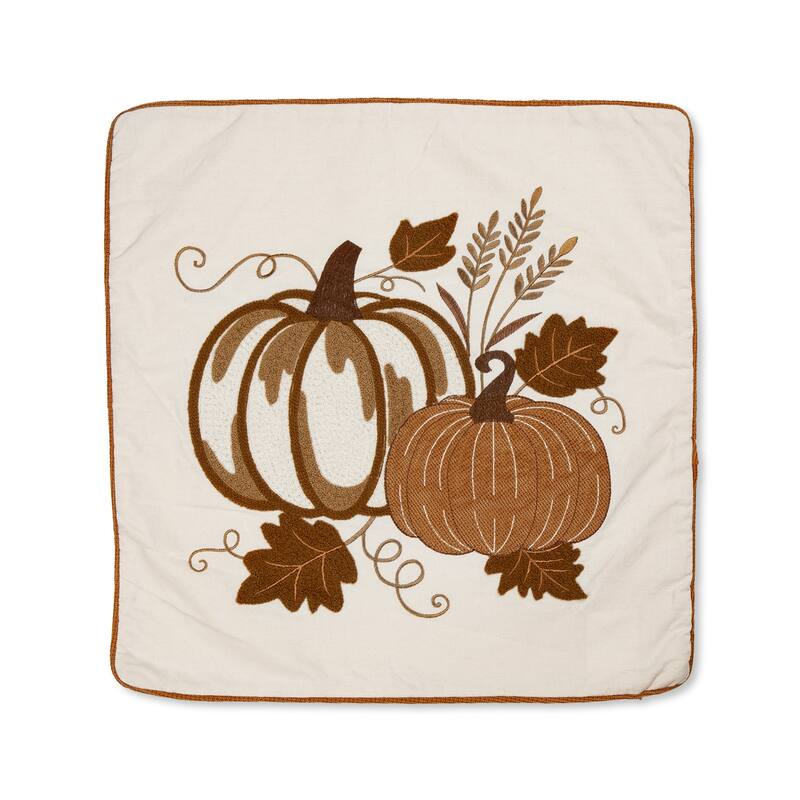 Glitzhome Farmhouse Thanksgiving Harvest Turkey Embroidered Pillow or Pillow Cover
