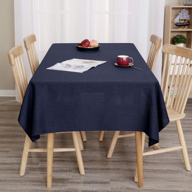 Tablecloth Solid Faux Linen Water Resistant Table Cover - 54W x 102L Inch - Navy Blue