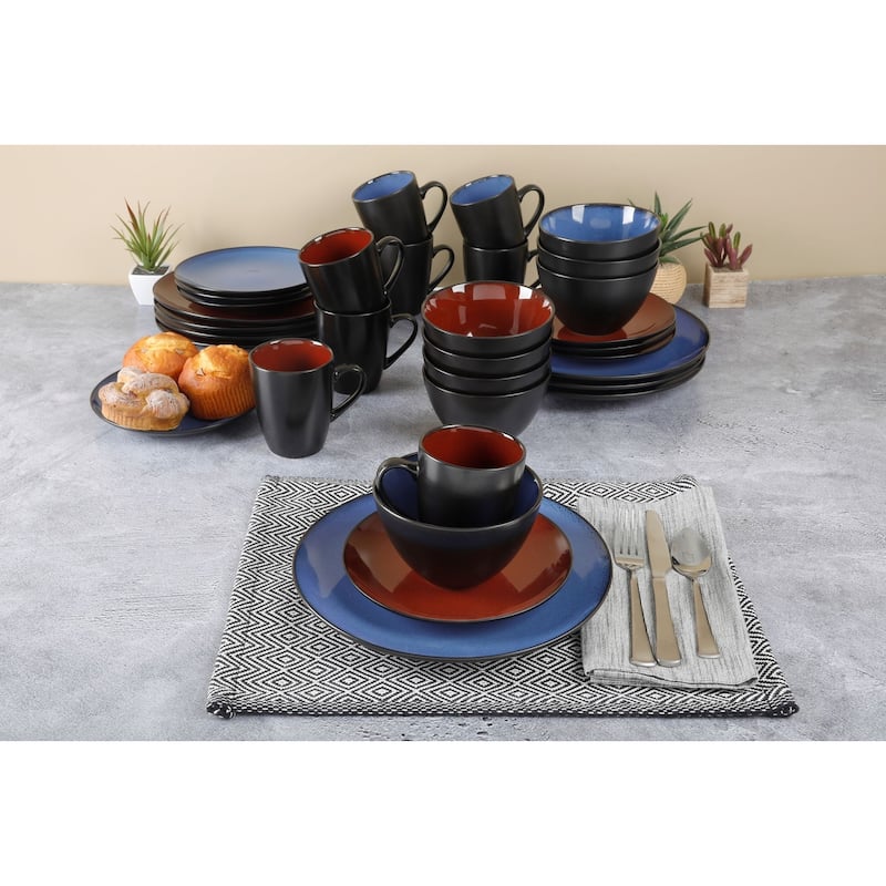 Gibson Soho Lounge Round 16-Piece Dinnerware Set - Blue