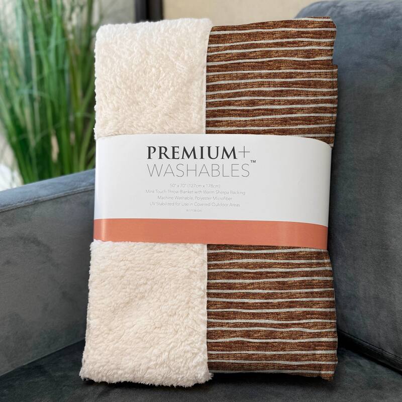 Premium Machine Washable ASB138 Subtle Stripe Sherpa Throw Blanket