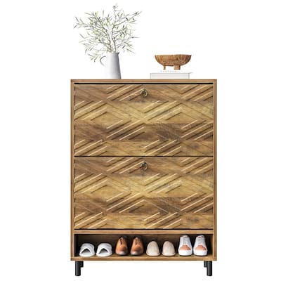 2 Flip Drawers Narrow Shoe Cabinet for Entryway Organizer