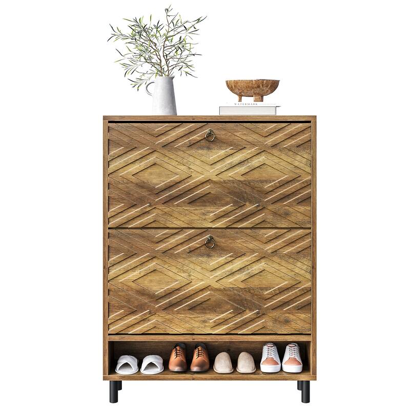 Narrow Shoe Cabinet with 2 Flip Drawers for Entryway Organizer