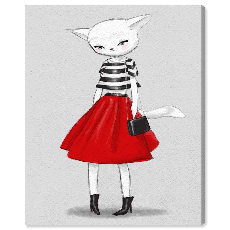 Wynwood Studio Canvas Animals Red Kat Red and Light Gray Bohemian & Eclectic Wall Art Canvas Print