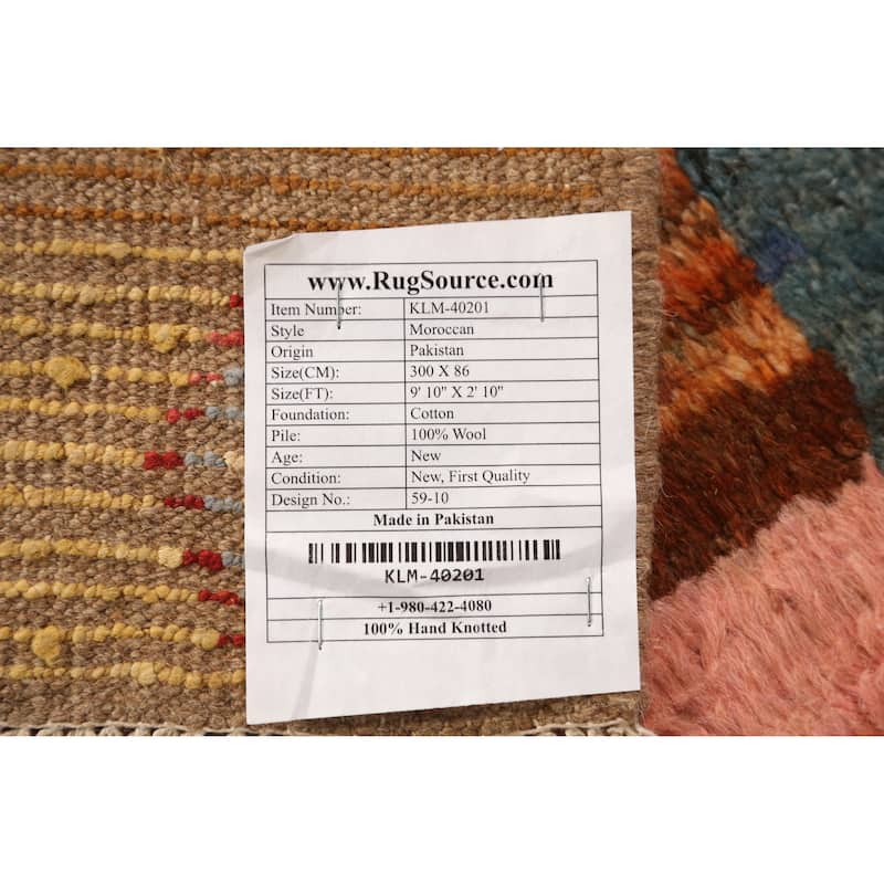 Geometric Moroccan Runner Rug Handmade Multi-Color Wool Carpet - 2'10" x 9'10"