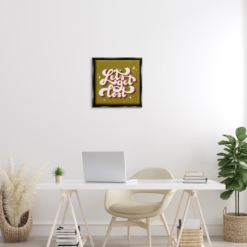 Stupell Let's Get Lost Retro Lettering Framed Floater Canvas Wall Art Design By Sarah Hickman