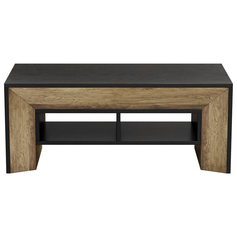Rectangular Coffee Table with 2-Tier Storage, Modern Wood Center Table for Home Living Room
