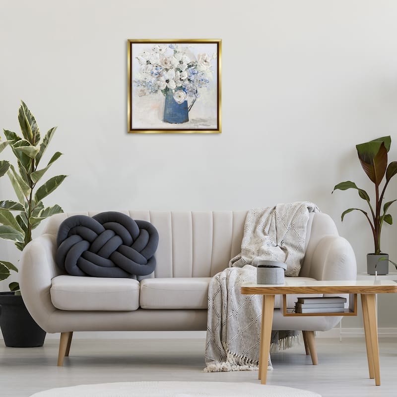 Stupell Bouquet in Blue Country Vase Framed Floater Canvas Wall Art Design By Sally Swatland
