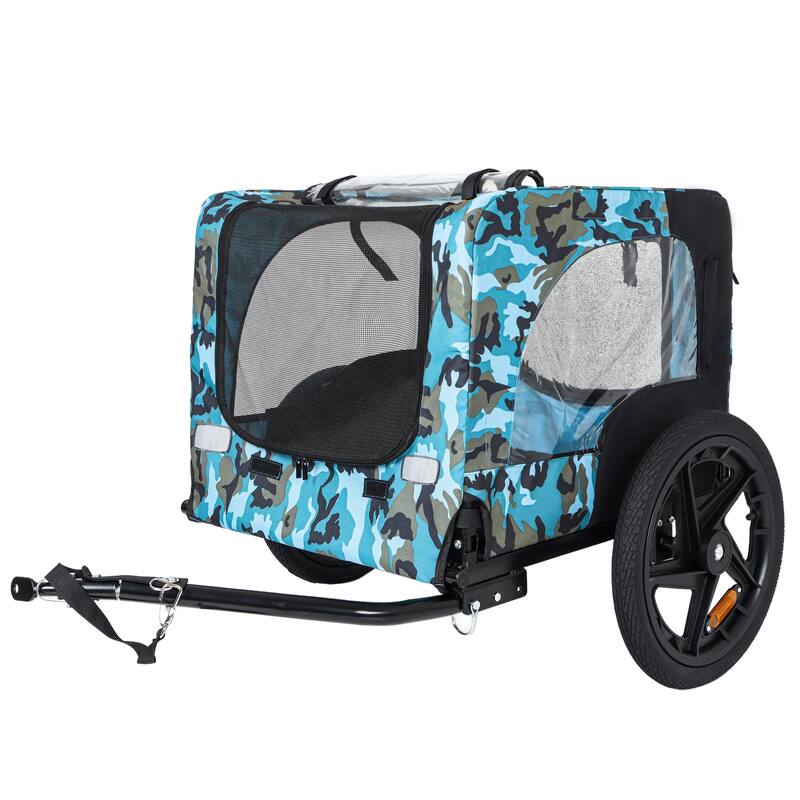 Outdoor Heavy Duty Collapsible Pet Bike Trailer with 16-Inch All-Terrain Wheels & Universal Hitch, Foldable Dog Carrier Cart