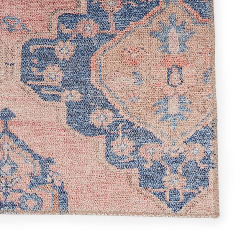Adalee Machine Washable Medallion Pink/ Blue Area Rug