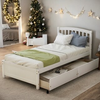 Twin Platform Storage Bed Wood Bed Frame with Two Drawers and Headboard ...