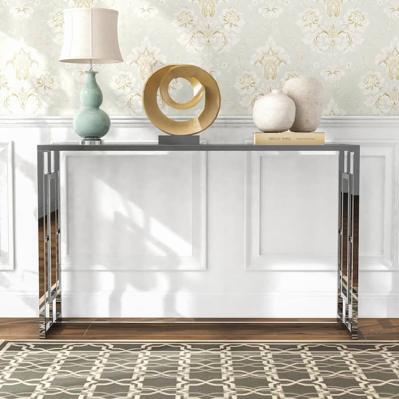 Glitterati Glam Chrome 48-inch Ripple Glass Sofa Table by Furniture of America