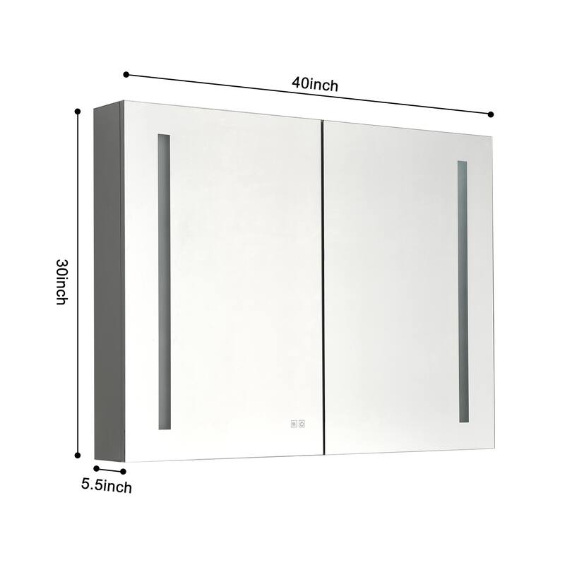 40in. W x 30 in. H LED Large Rectangular Aluminum Alloy Surface Mount Medicine Cabinet with Mirror