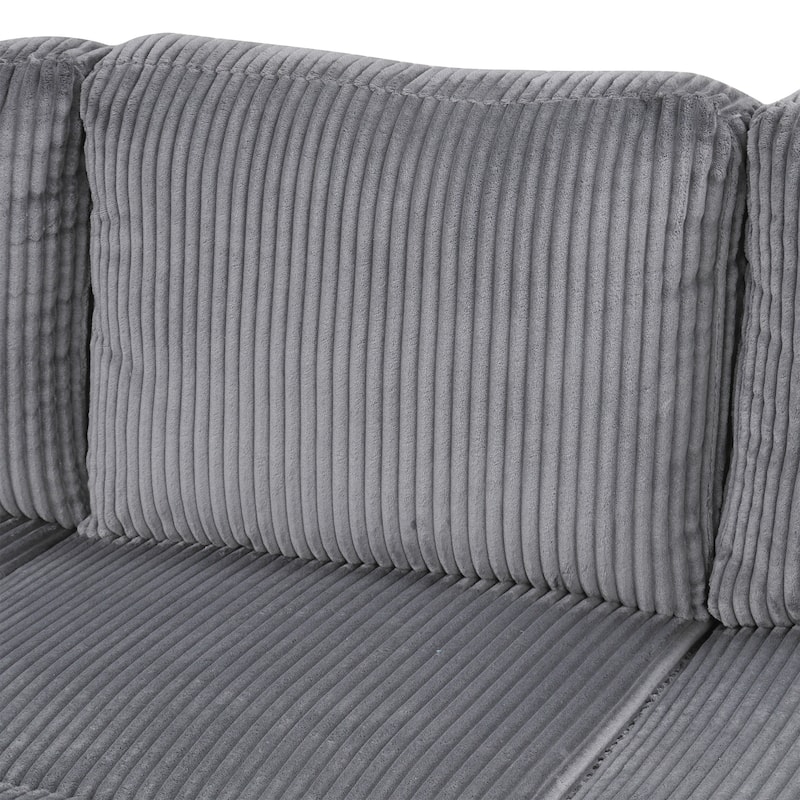 115.6" Corduroy U-Shaped Sectional Sofa with Pull-out Bed, Storage & USB Ports